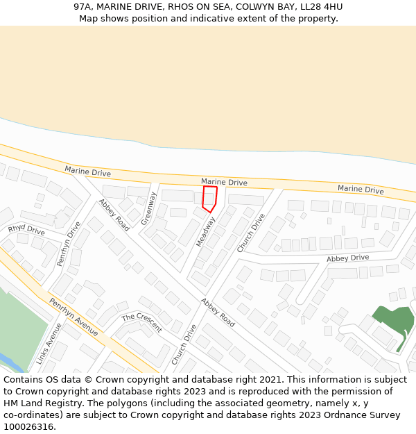 97A, MARINE DRIVE, RHOS ON SEA, COLWYN BAY, LL28 4HU: Location map and indicative extent of plot