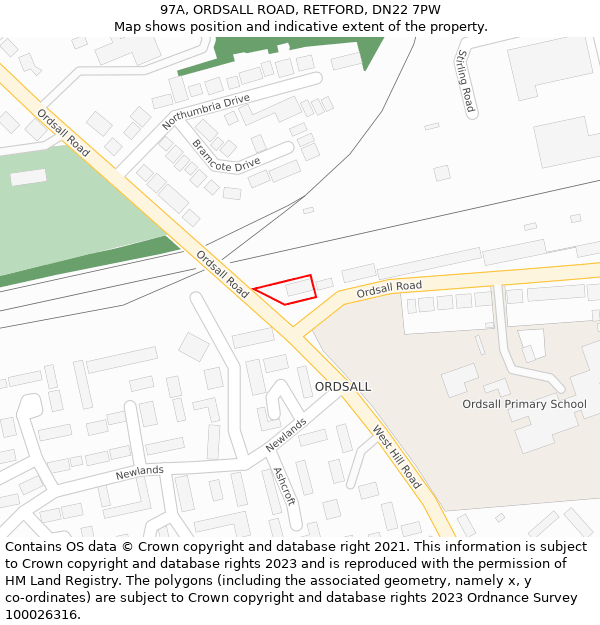 97A, ORDSALL ROAD, RETFORD, DN22 7PW: Location map and indicative extent of plot