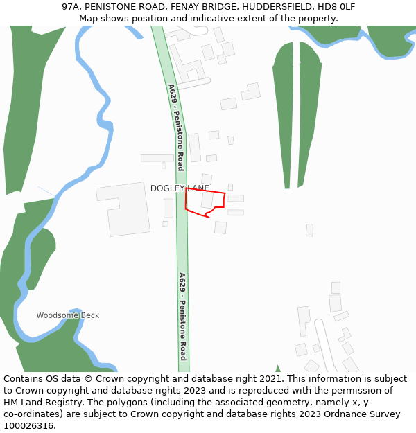 97A, PENISTONE ROAD, FENAY BRIDGE, HUDDERSFIELD, HD8 0LF: Location map and indicative extent of plot