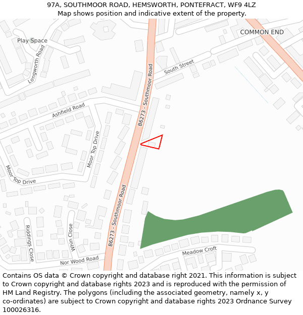 97A, SOUTHMOOR ROAD, HEMSWORTH, PONTEFRACT, WF9 4LZ: Location map and indicative extent of plot