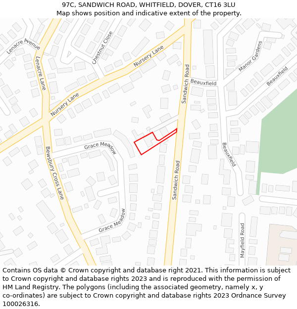 97C, SANDWICH ROAD, WHITFIELD, DOVER, CT16 3LU: Location map and indicative extent of plot