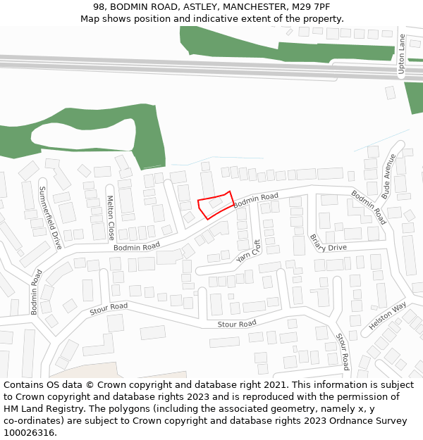 98, BODMIN ROAD, ASTLEY, MANCHESTER, M29 7PF: Location map and indicative extent of plot