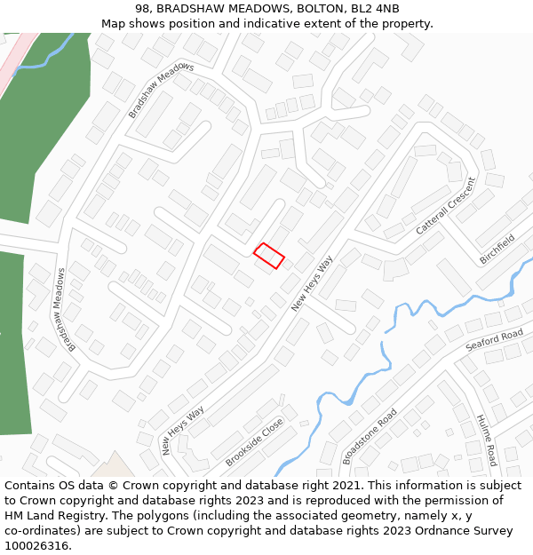 98, BRADSHAW MEADOWS, BOLTON, BL2 4NB: Location map and indicative extent of plot