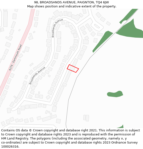 98, BROADSANDS AVENUE, PAIGNTON, TQ4 6JW: Location map and indicative extent of plot