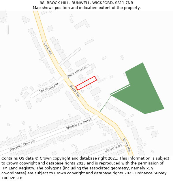 98, BROCK HILL, RUNWELL, WICKFORD, SS11 7NR: Location map and indicative extent of plot