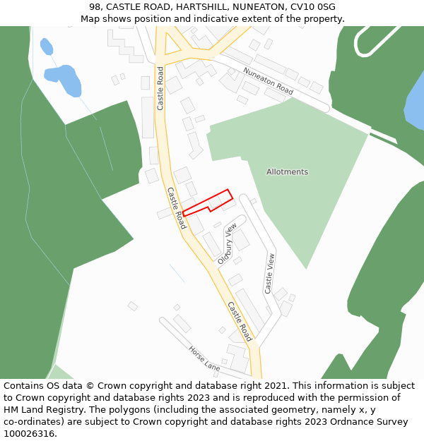 98, CASTLE ROAD, HARTSHILL, NUNEATON, CV10 0SG: Location map and indicative extent of plot