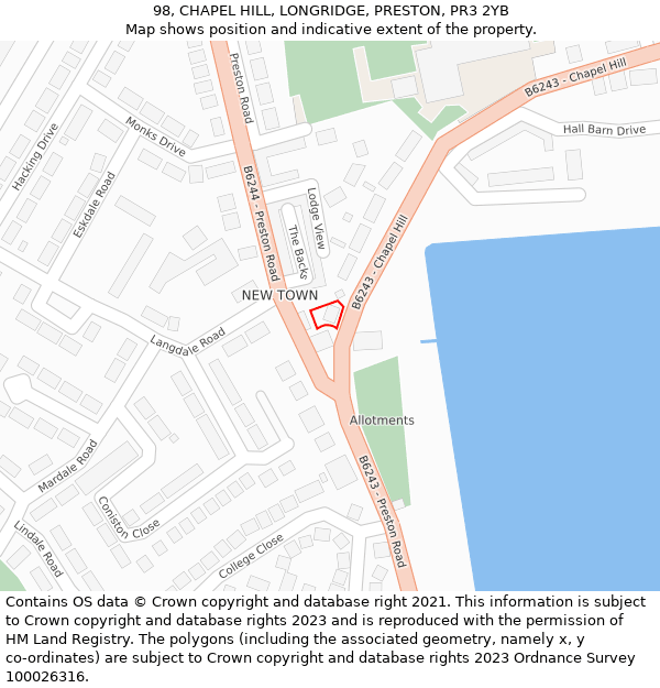 98, CHAPEL HILL, LONGRIDGE, PRESTON, PR3 2YB: Location map and indicative extent of plot