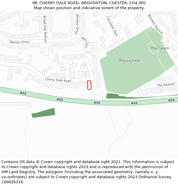 98, CHERRY DALE ROAD, BROUGHTON, CHESTER, CH4 0FG: Location map and indicative extent of plot