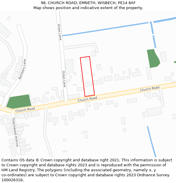 98, CHURCH ROAD, EMNETH, WISBECH, PE14 8AF: Location map and indicative extent of plot