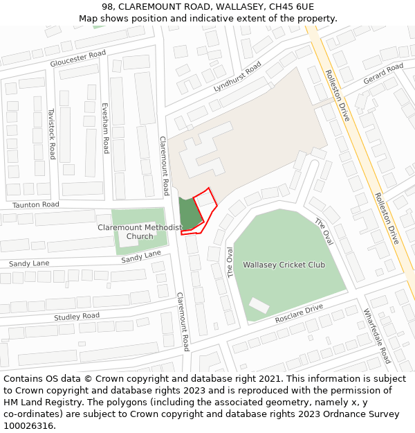 98, CLAREMOUNT ROAD, WALLASEY, CH45 6UE: Location map and indicative extent of plot