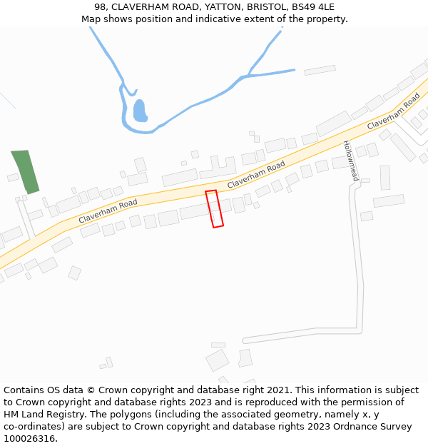 98, CLAVERHAM ROAD, YATTON, BRISTOL, BS49 4LE: Location map and indicative extent of plot