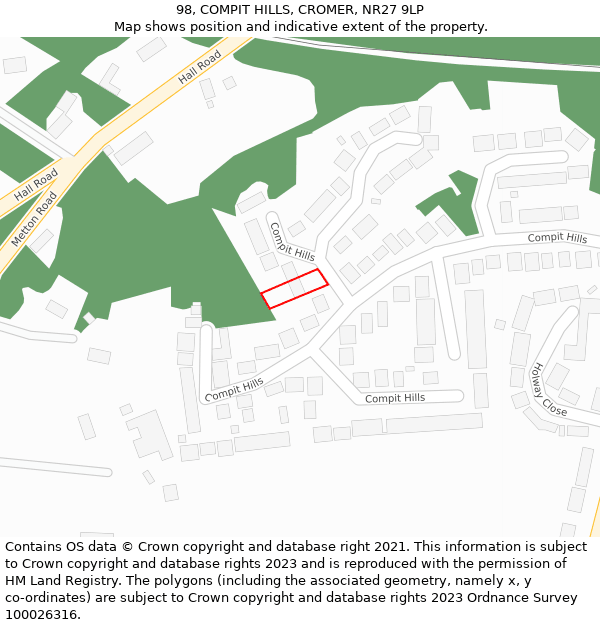 98, COMPIT HILLS, CROMER, NR27 9LP: Location map and indicative extent of plot