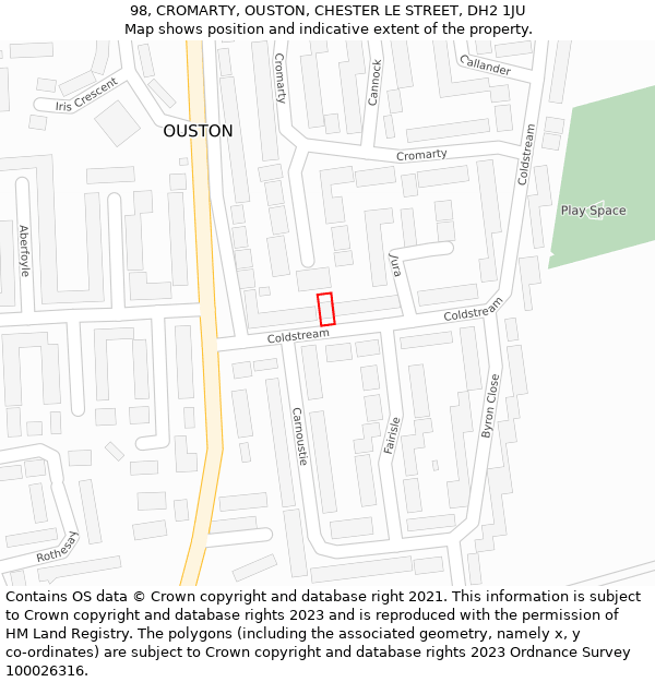 98, CROMARTY, OUSTON, CHESTER LE STREET, DH2 1JU: Location map and indicative extent of plot