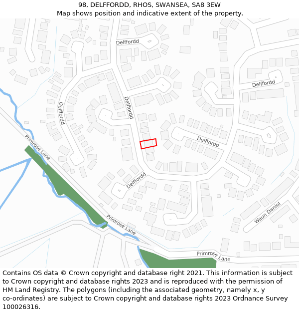 98, DELFFORDD, RHOS, SWANSEA, SA8 3EW: Location map and indicative extent of plot