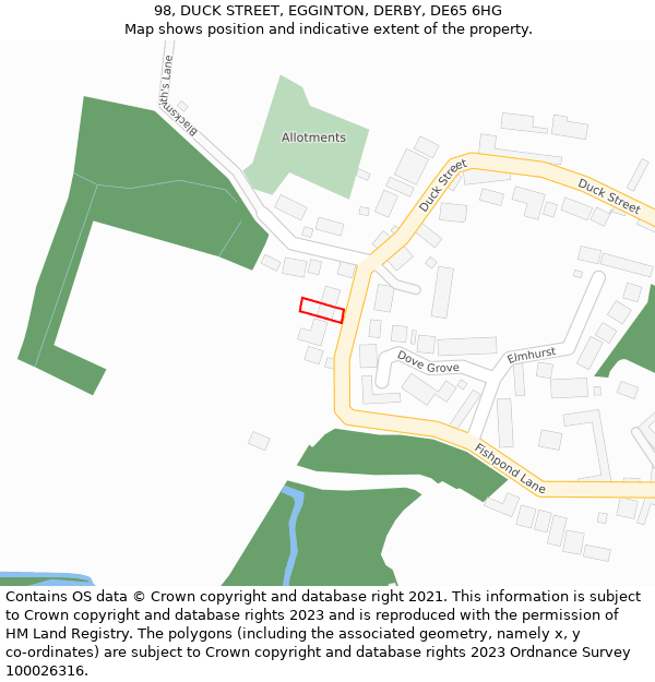 98, DUCK STREET, EGGINTON, DERBY, DE65 6HG: Location map and indicative extent of plot