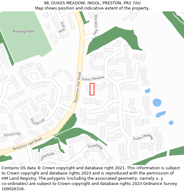 98, DUKES MEADOW, INGOL, PRESTON, PR2 7AU: Location map and indicative extent of plot