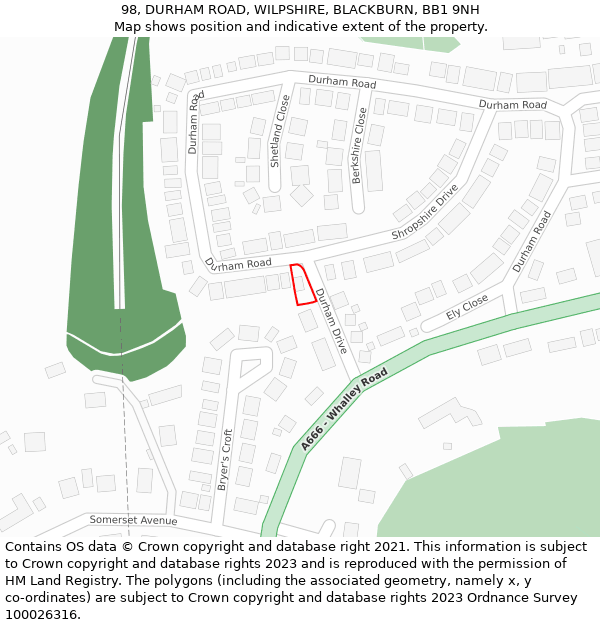 98, DURHAM ROAD, WILPSHIRE, BLACKBURN, BB1 9NH: Location map and indicative extent of plot