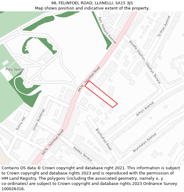 98, FELINFOEL ROAD, LLANELLI, SA15 3JS: Location map and indicative extent of plot