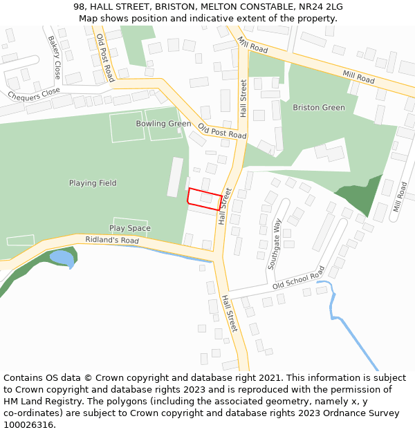 98, HALL STREET, BRISTON, MELTON CONSTABLE, NR24 2LG: Location map and indicative extent of plot