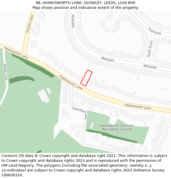 98, HAWKSWORTH LANE, GUISELEY, LEEDS, LS20 8HE: Location map and indicative extent of plot