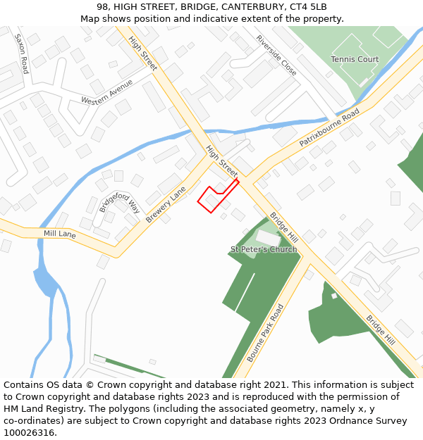 98, HIGH STREET, BRIDGE, CANTERBURY, CT4 5LB: Location map and indicative extent of plot