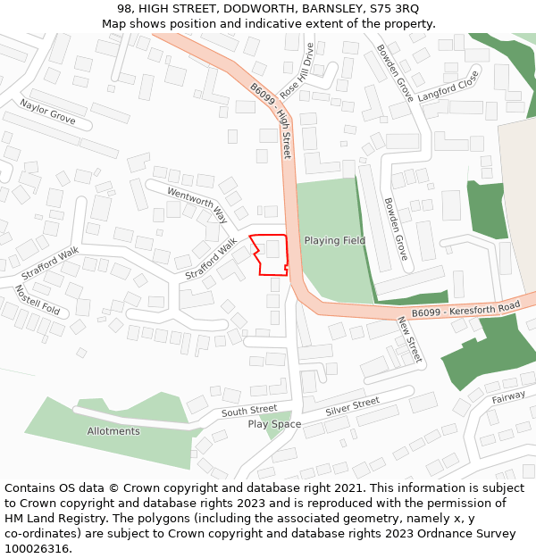 98, HIGH STREET, DODWORTH, BARNSLEY, S75 3RQ: Location map and indicative extent of plot