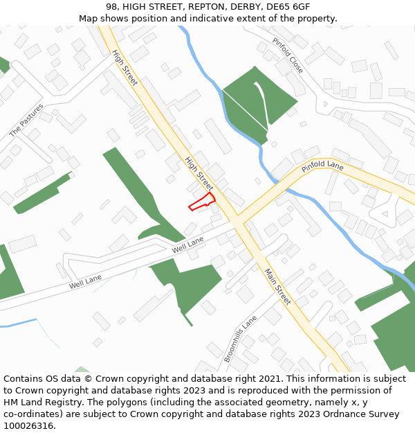 98, HIGH STREET, REPTON, DERBY, DE65 6GF: Location map and indicative extent of plot