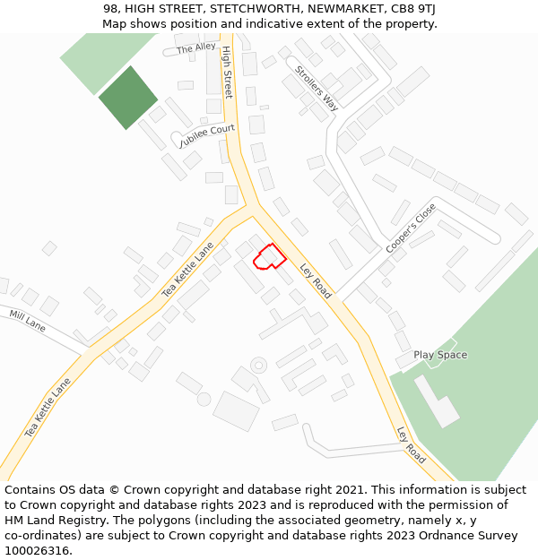 98, HIGH STREET, STETCHWORTH, NEWMARKET, CB8 9TJ: Location map and indicative extent of plot