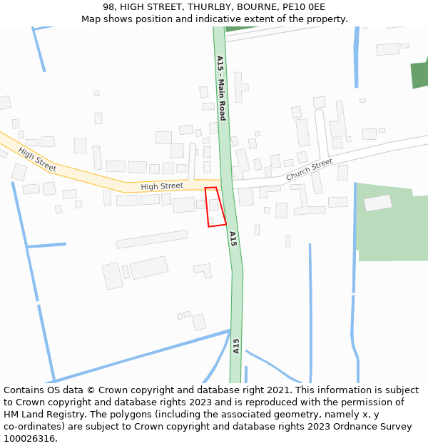 98, HIGH STREET, THURLBY, BOURNE, PE10 0EE: Location map and indicative extent of plot