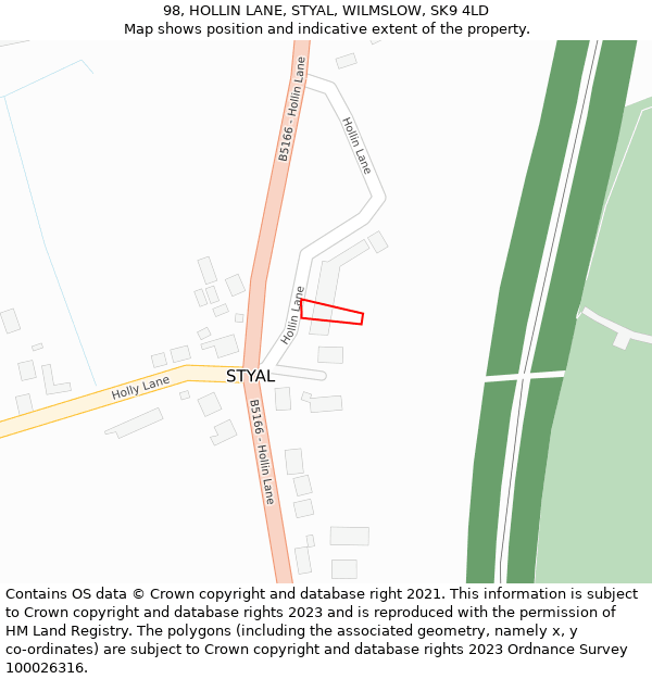 98, HOLLIN LANE, STYAL, WILMSLOW, SK9 4LD: Location map and indicative extent of plot