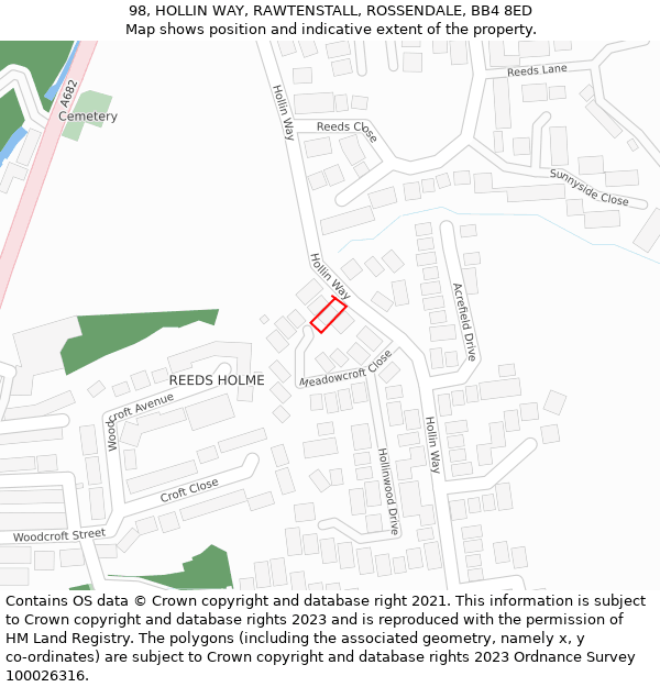 98, HOLLIN WAY, RAWTENSTALL, ROSSENDALE, BB4 8ED: Location map and indicative extent of plot
