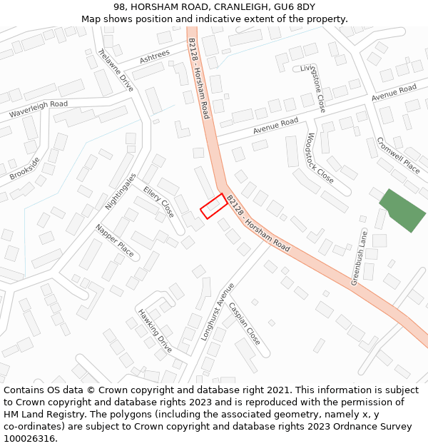 98, HORSHAM ROAD, CRANLEIGH, GU6 8DY: Location map and indicative extent of plot