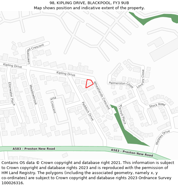 98, KIPLING DRIVE, BLACKPOOL, FY3 9UB: Location map and indicative extent of plot