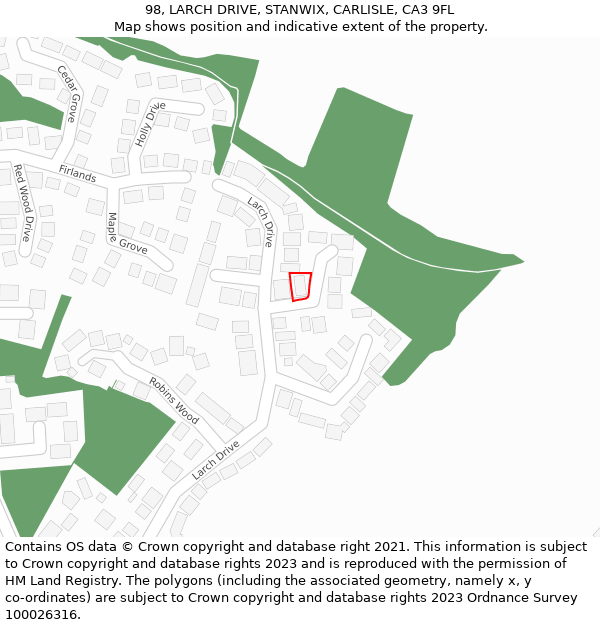 98, LARCH DRIVE, STANWIX, CARLISLE, CA3 9FL: Location map and indicative extent of plot