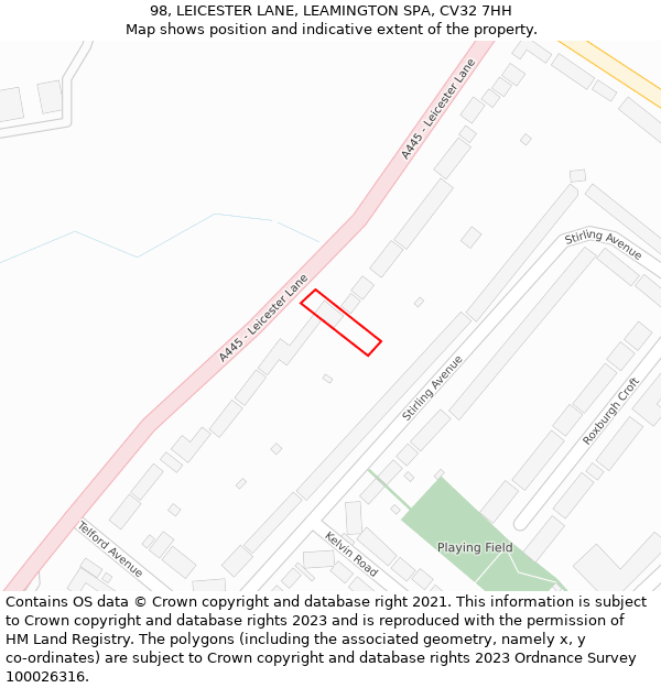 98, LEICESTER LANE, LEAMINGTON SPA, CV32 7HH: Location map and indicative extent of plot