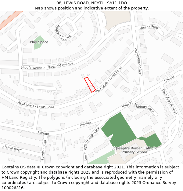 98, LEWIS ROAD, NEATH, SA11 1DQ: Location map and indicative extent of plot