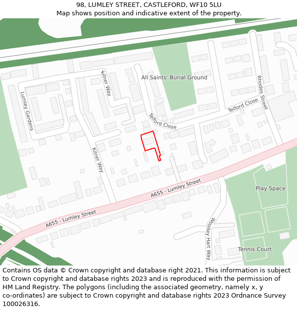 98, LUMLEY STREET, CASTLEFORD, WF10 5LU: Location map and indicative extent of plot