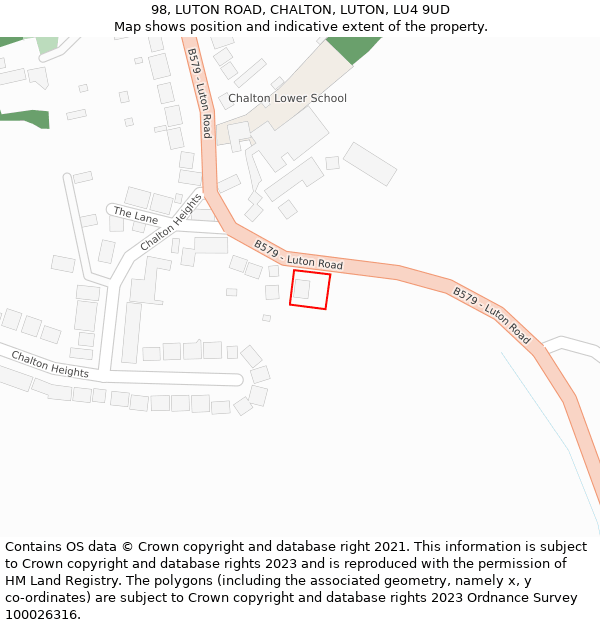98, LUTON ROAD, CHALTON, LUTON, LU4 9UD: Location map and indicative extent of plot