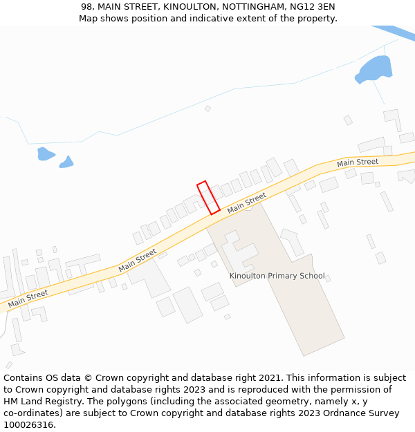 98, MAIN STREET, KINOULTON, NOTTINGHAM, NG12 3EN: Location map and indicative extent of plot