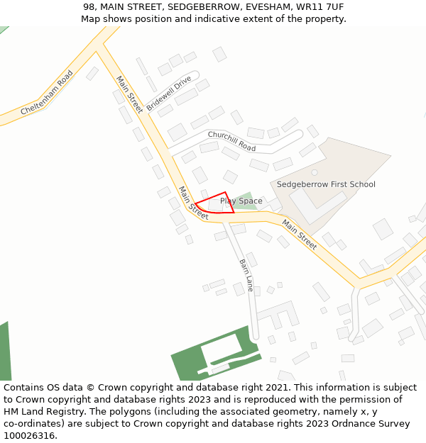 98, MAIN STREET, SEDGEBERROW, EVESHAM, WR11 7UF: Location map and indicative extent of plot