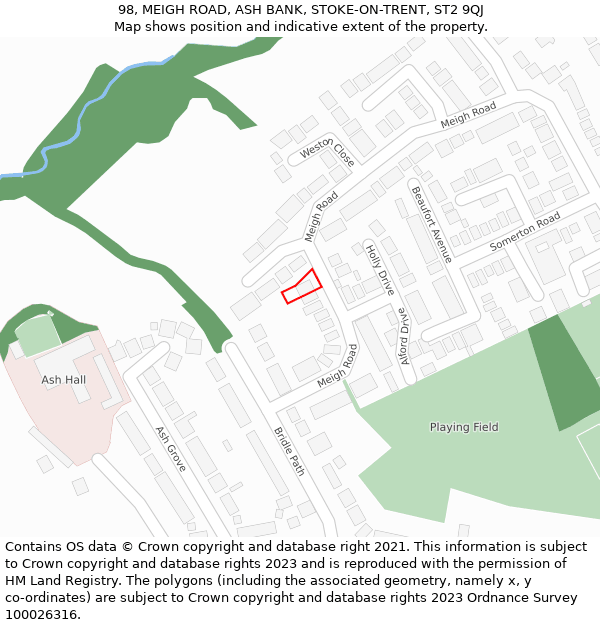 98, MEIGH ROAD, ASH BANK, STOKE-ON-TRENT, ST2 9QJ: Location map and indicative extent of plot