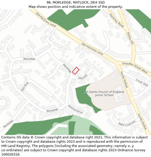 98, MORLEDGE, MATLOCK, DE4 3SD: Location map and indicative extent of plot