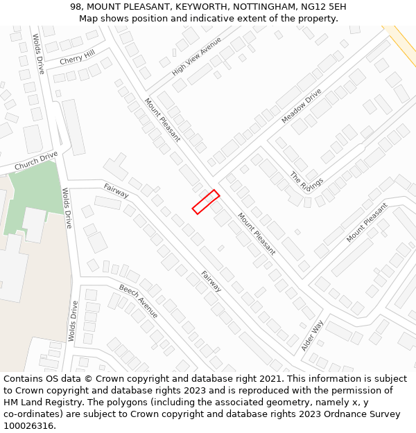 98, MOUNT PLEASANT, KEYWORTH, NOTTINGHAM, NG12 5EH: Location map and indicative extent of plot