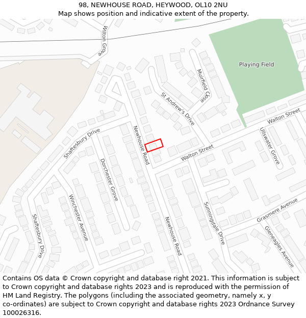 98, NEWHOUSE ROAD, HEYWOOD, OL10 2NU: Location map and indicative extent of plot