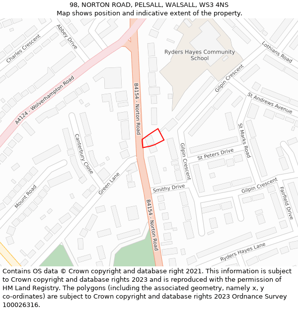 98, NORTON ROAD, PELSALL, WALSALL, WS3 4NS: Location map and indicative extent of plot
