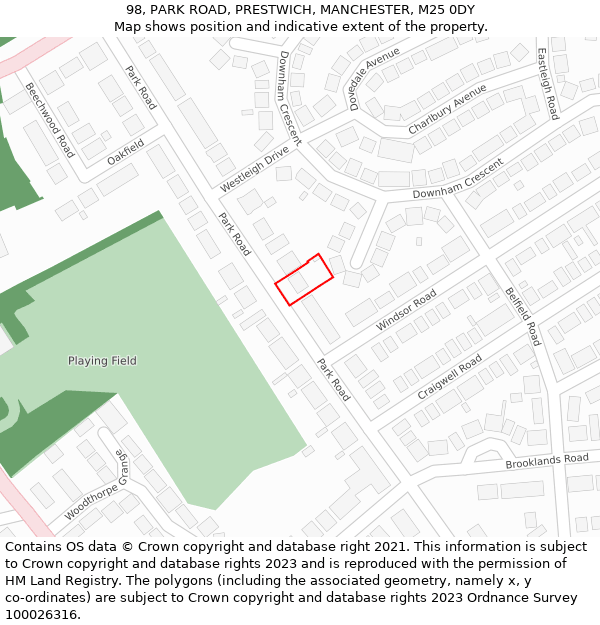 98, PARK ROAD, PRESTWICH, MANCHESTER, M25 0DY: Location map and indicative extent of plot