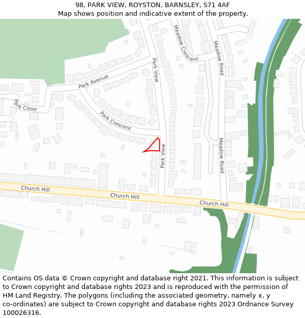 98, PARK VIEW, ROYSTON, BARNSLEY, S71 4AF: Location map and indicative extent of plot