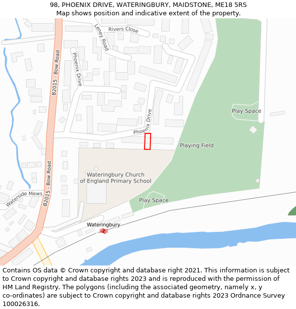 98, PHOENIX DRIVE, WATERINGBURY, MAIDSTONE, ME18 5RS: Location map and indicative extent of plot