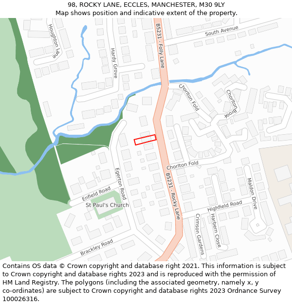 98, ROCKY LANE, ECCLES, MANCHESTER, M30 9LY: Location map and indicative extent of plot