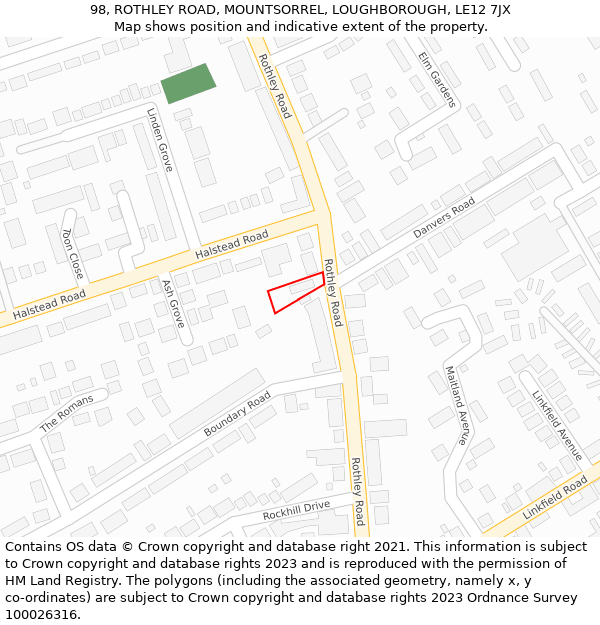 98, ROTHLEY ROAD, MOUNTSORREL, LOUGHBOROUGH, LE12 7JX: Location map and indicative extent of plot